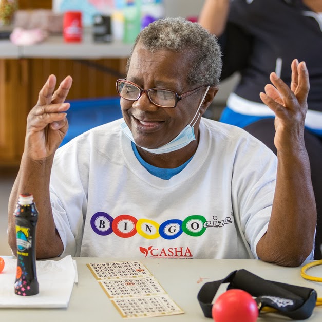 Lady playing bingocize.