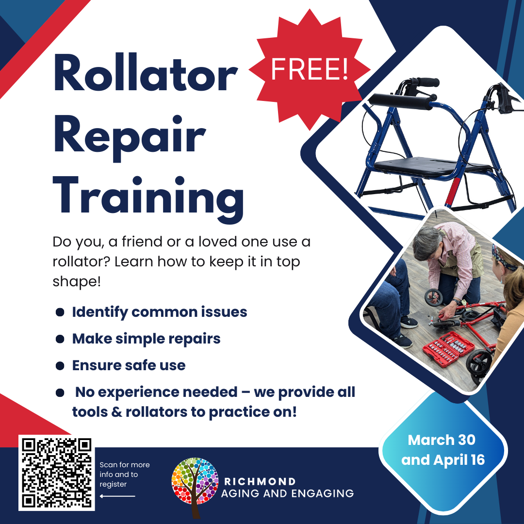 Rollator repair training flyer.