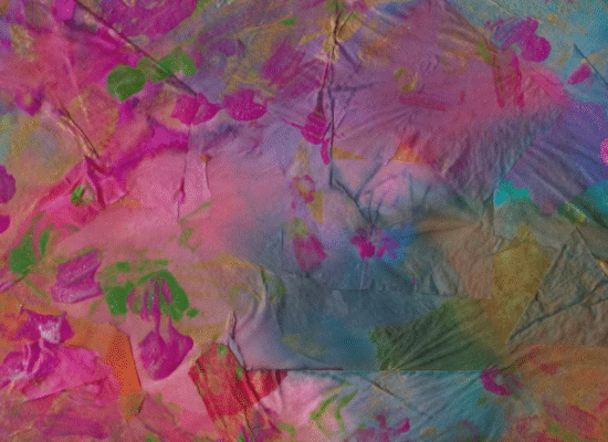 Blue and pink background blended. Hot pink accents scattered throughout.